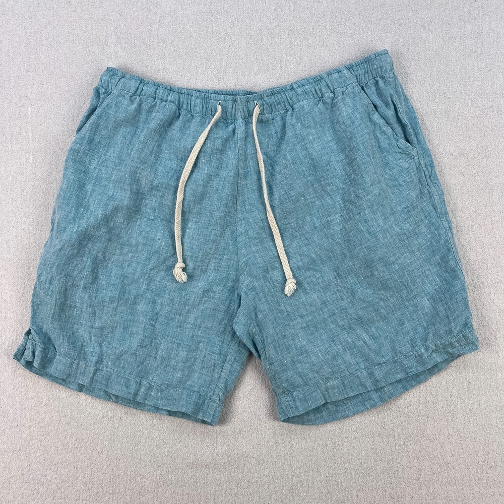 Alex Crane Bo Shorts Mens L Light Teal Blue 100% Linen 6" Inseam Drawstring